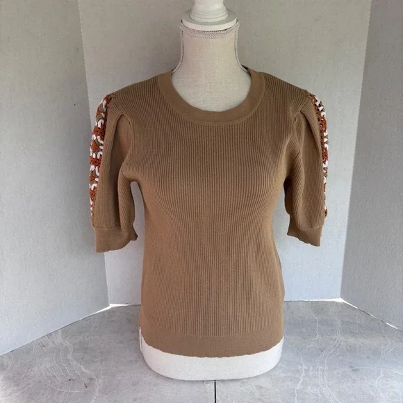 Nanette Nanette Lepore Large New Ribbed Knit Crochet Sleeve Top Shirt Women's - Picture 1 of 11